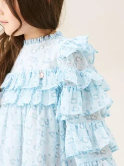 Hot Angel & Rocket Imogen Leopard Print Frill Dress Blue