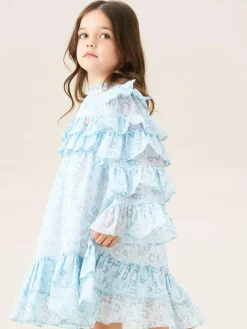 Hot Angel & Rocket Imogen Leopard Print Frill Dress Blue