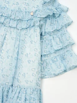 Hot Angel & Rocket Imogen Leopard Print Frill Dress Blue