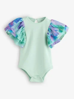 Best Angel & Rocket Green Lois Mint Floral Tutu And Frill Sleeve Bodysuit Set