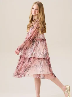 Sale Angel & Rocket Pink Cara Printed Swing Mesh Dress