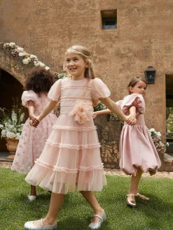 Angel & Rocket Pink Clara Pleated Mesh Corsage Dress^ Occasionwear