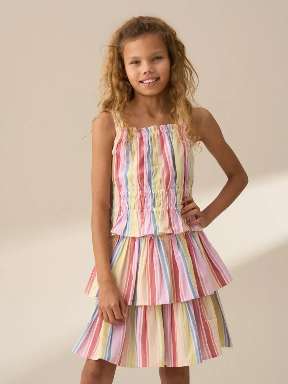Angel & Rocket Pink Faye Multi Stripe Tiered 100% Cotton Skirt^ Shorts & Skirts