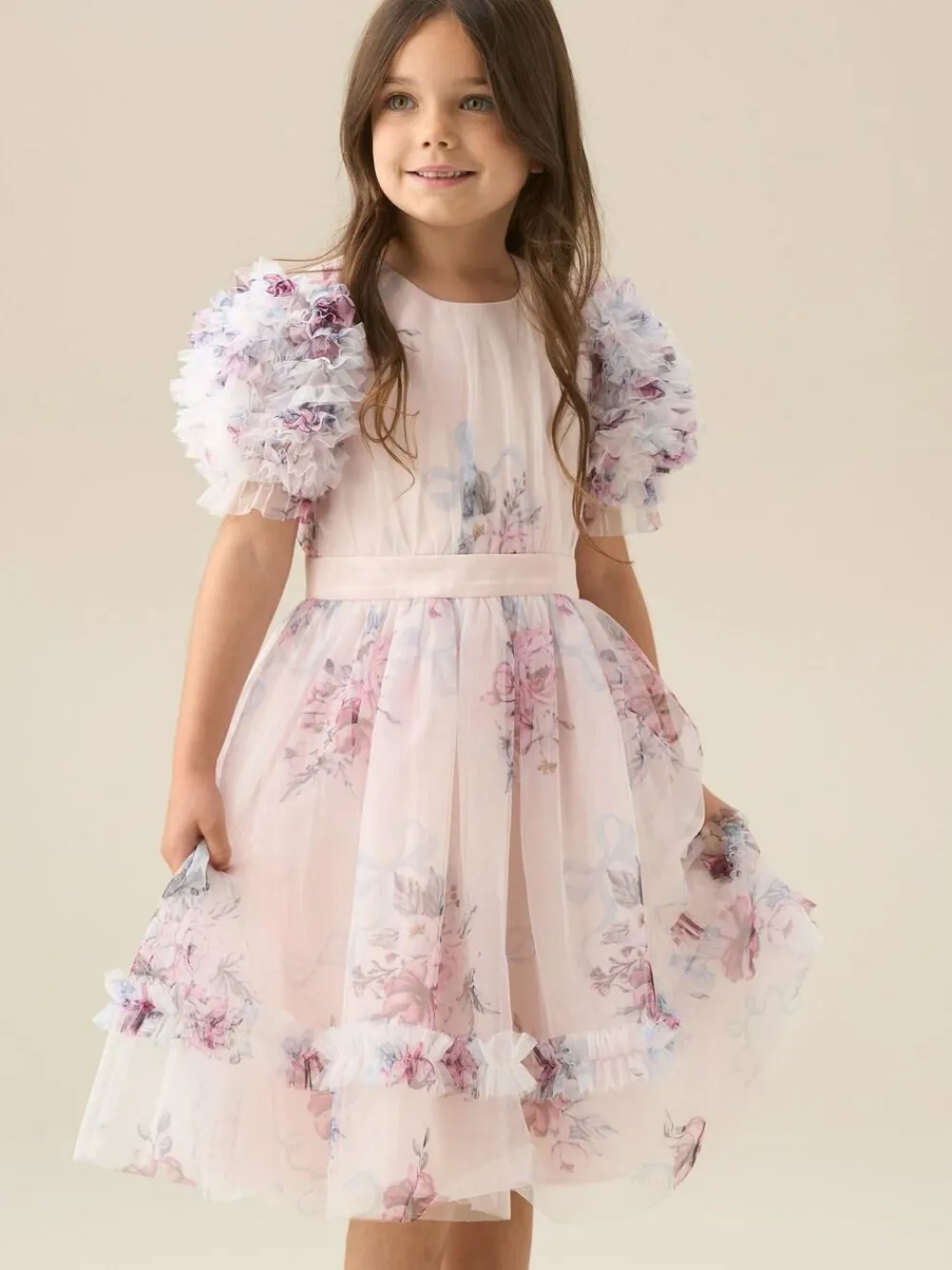 Angel & Rocket Florence Blush Ruffle Sleeve Mesh Dress^ Occasionwear