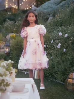 Angel & Rocket Florence Blush Ruffle Sleeve Mesh Dress^ Occasionwear