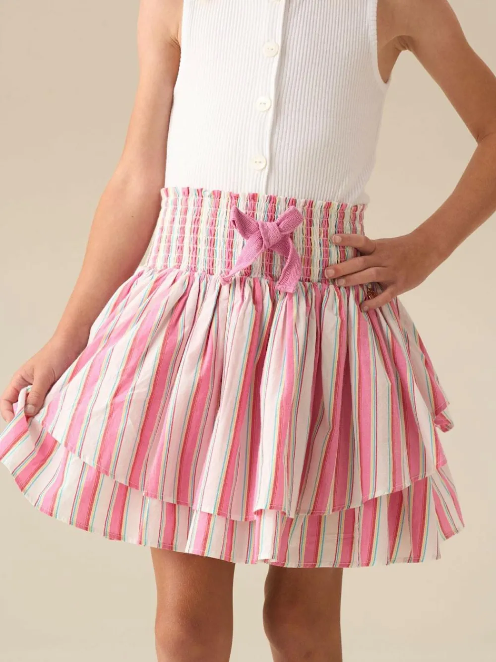 Angel & Rocket Pink Tammy Stripe Shirred Waist Mini Skirt^ Shorts & Skirts