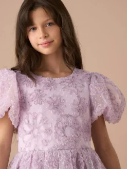 Angel & Rocket Purple Ines Purple Embellished Puff Sleeve Dress^ Occasionwear