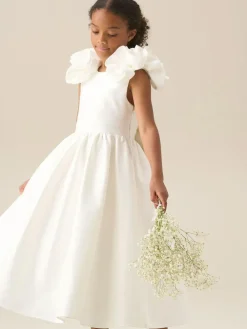 Angel & Rocket White Coco Puff Sleeve Bow Back Dress