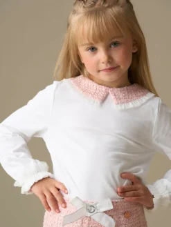 Angel & Rocket White Faye Tweed Collar Long Sleeve Top^ T-Shirts