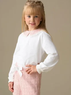 Angel & Rocket White Faye Tweed Collar Long Sleeve Top^ T-Shirts