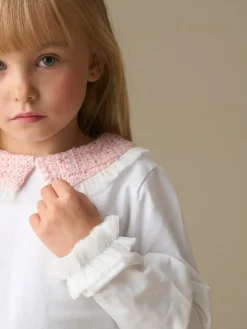 Angel & Rocket White Faye Tweed Collar Long Sleeve Top^ T-Shirts