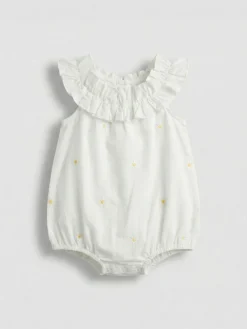 Angel & Rocket White Mila Daisy Embroidered Frill Rompersuits^ Rompers & Overalls