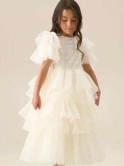 Angel & Rocket White Tiffany Ivory Beaded Tiered Tulle Dress^ Occasionwear