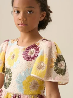 Hot Angel & Rocket White Verity Flower Sequin Dress