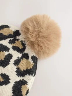 Next Animal Baby Print Knitted Pom Hat (0mths-2yrs)^ Hats & Scratch Mitts|Newborn Accessories