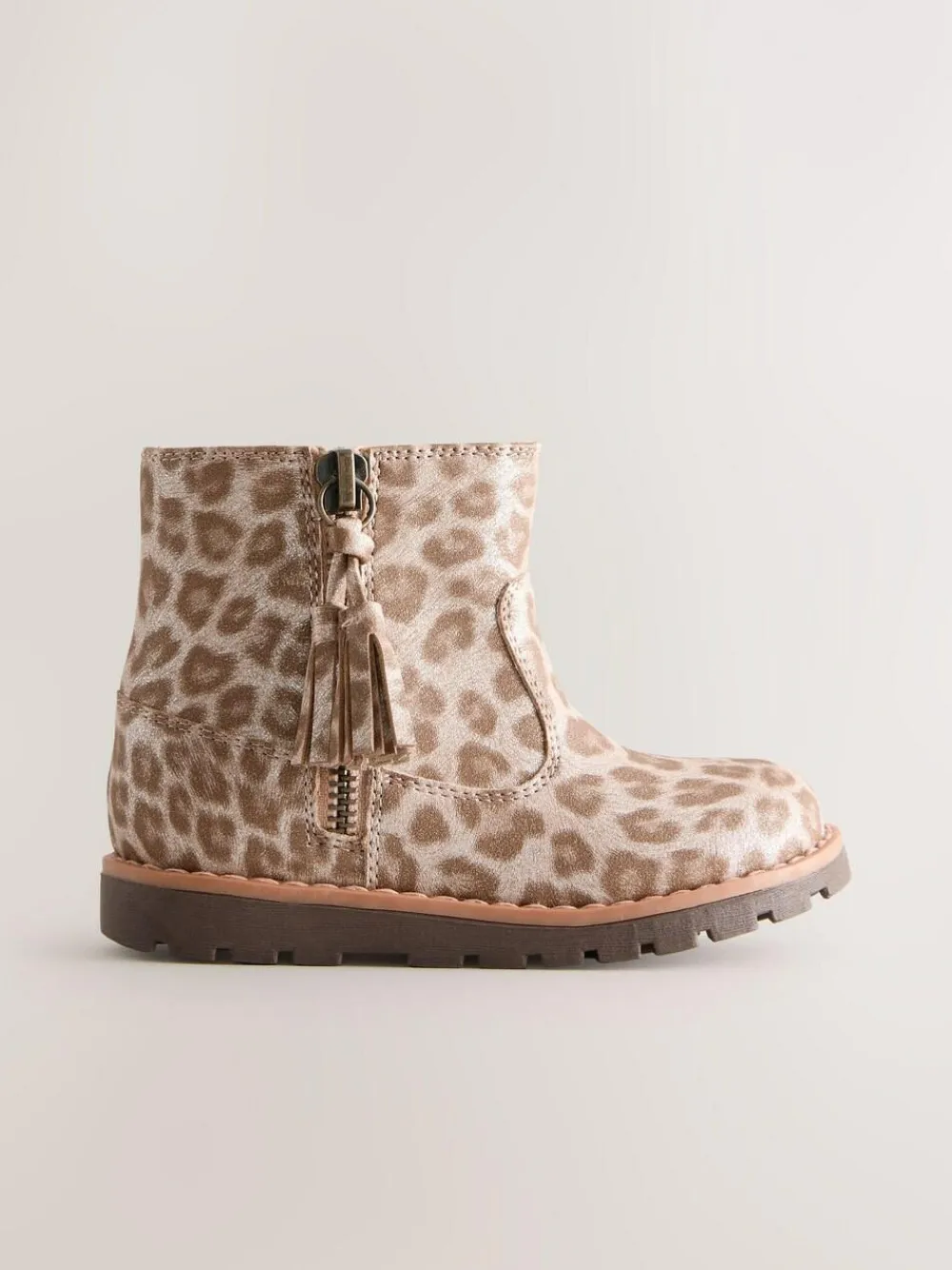 Best Next Animal Shimmer Standard Fit (F) Chelsea Zip Tassel Ankle Boots