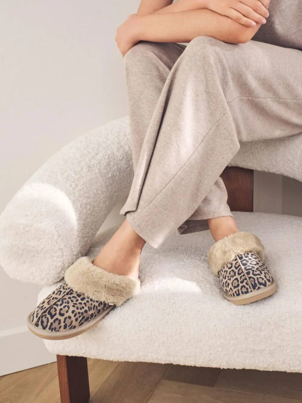 Outlet Next Animal Suede Faux Fur Lined Mule Slippers