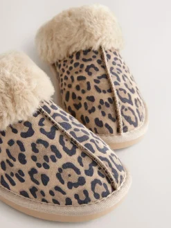 Outlet Next Animal Suede Faux Fur Lined Mule Slippers