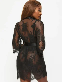 New Ann Summers Availing All Over Lace Robe Black