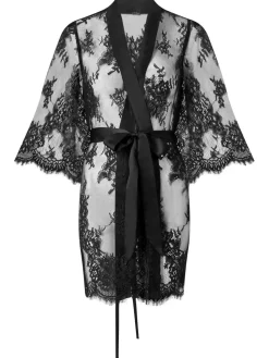New Ann Summers Availing All Over Lace Robe Black