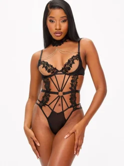 Ann Summers Black Evening Desire Sheer Foldover Body^Women All Lingerie|Tops & T-Shirts