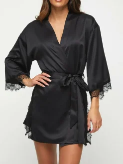 Discount Ann Summers Satin Cherryann Robe Dressing Gown Black
