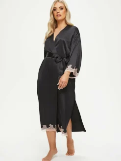 Ann Summers Black Satin Sorella Maxi Robe Dressing Gown^Women Bathrobes|All Night & Lounge