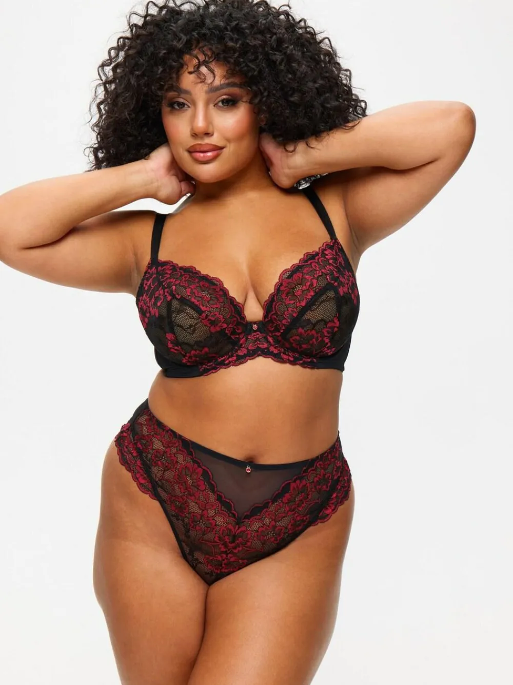 Ann Summers Black/Red DD+ Non Pad Plunge Sexy Lace Bra^Women Dd+ Range