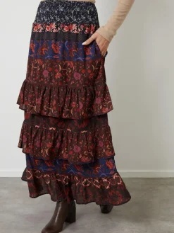 Online Another Sunday Brown Floral Tiered Maxi Skirt