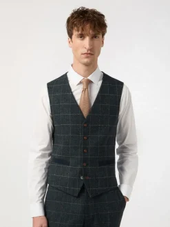 Sale Antique Rogue Blue Dax Teal Herringbone Check Waistcoat