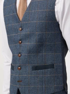 Antique Rogue Blue Lenox Denim Check Waistcoat^ Vests