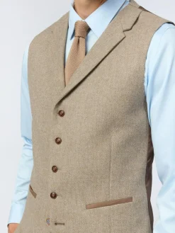 Best Antique Rogue Brown Camel Herringbone Tweed Waistcoat