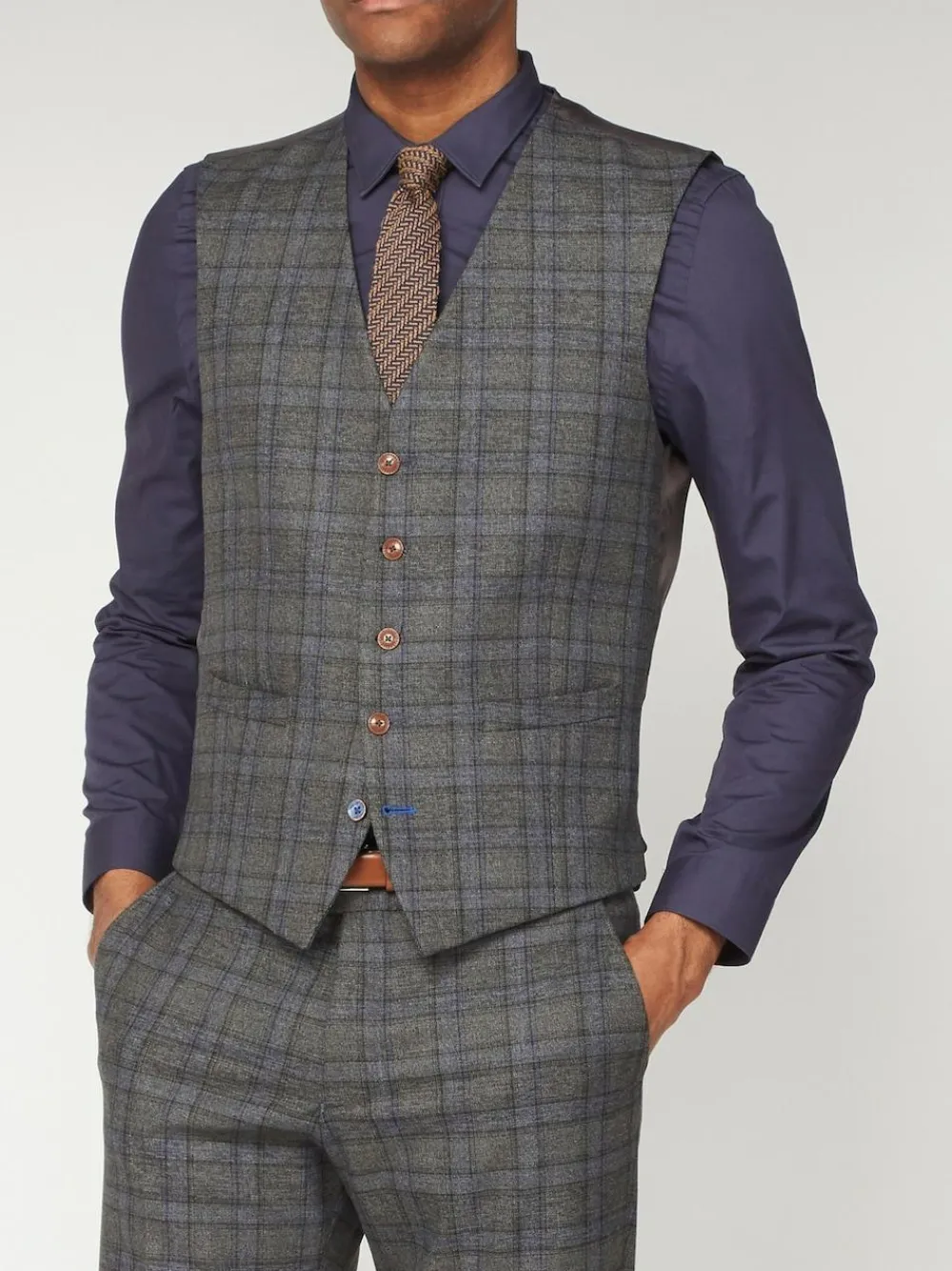 Best Antique Rogue Grey Overcheck Waistcoat