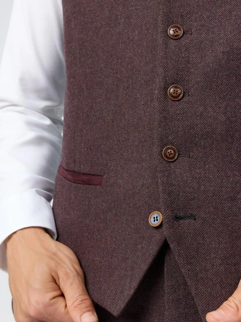 New Antique Rogue Red Herringbone Tweed Waistcoat