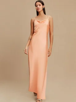Clearance Next Apricot Satin Cowl Neck Wedding Guest Bridesmaid Maxi Dress