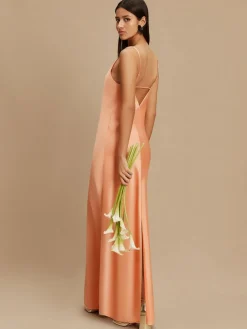 Clearance Next Apricot Satin Cowl Neck Wedding Guest Bridesmaid Maxi Dress