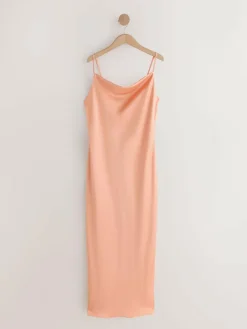 Clearance Next Apricot Satin Cowl Neck Wedding Guest Bridesmaid Maxi Dress