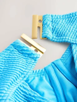 Clearance Next Aqua Blue Crinkle Tummy Control DD+ Wired Swimsuit