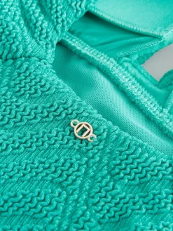 Discount Next Aqua Green Crinkle Textured Plunge Shaping Tummy Control Swimsuit