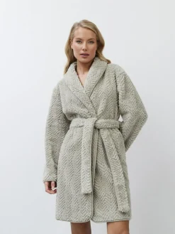 Aruelle Ela Luxury Mid Length Chevron Design Cream Robe^Women Bathrobes