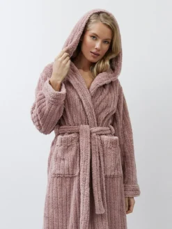 Aruelle Martha Pink Luxury Ribbed Mid-Length Dressing Gown^Women Bathrobes