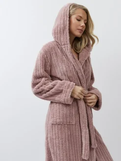 Aruelle Martha Pink Luxury Ribbed Mid-Length Dressing Gown^Women Bathrobes