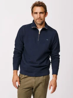 Aubin Blue Harris Zip Neck 100% Cotton Jumper