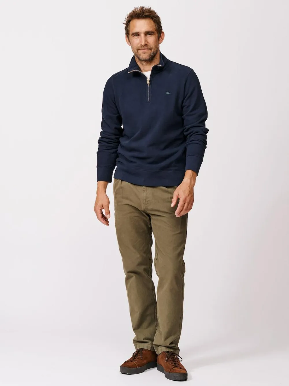 Aubin Blue Harris Zip Neck 100% Cotton Jumper