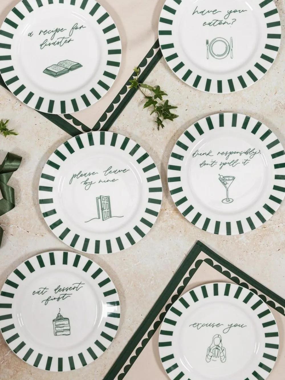 Best Avalon Home Forest Green Have You Eaten Dessert Plate