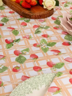 Avalon Home Pink Strawberry Picnic Tablecloth^ Table Linen, Placemats & Coasters