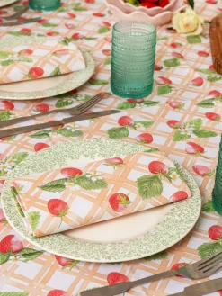 Avalon Home Pink Strawberry Picnic Tablecloth^ Table Linen, Placemats & Coasters