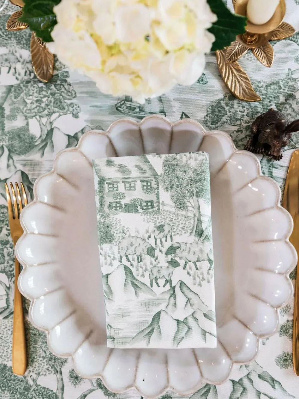 Avalon Home Set of 2 Green Lake District Toile Napkins^ Table Linen, Placemats & Coasters