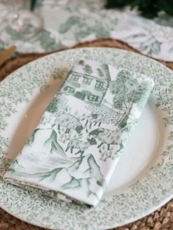 Avalon Home Set of 2 Green Lake District Toile Napkins^ Table Linen, Placemats & Coasters