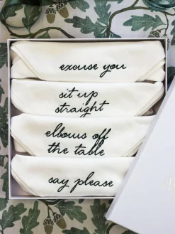 Clearance Avalon Home Set of 4 White Manners Collection 100% Cotton Napkins Gift Box